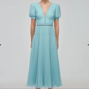 NWT Self Portrait Blue Chiffon Midi Dress, Size 10